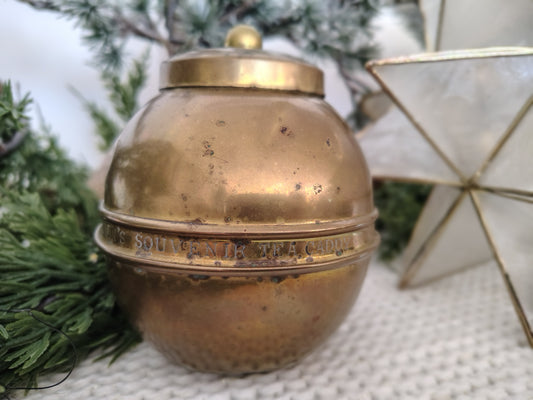 1924 Lipton Brass Tea Caddy – British Empire Exhibition Globe Tin, 5″ Tall Christmas