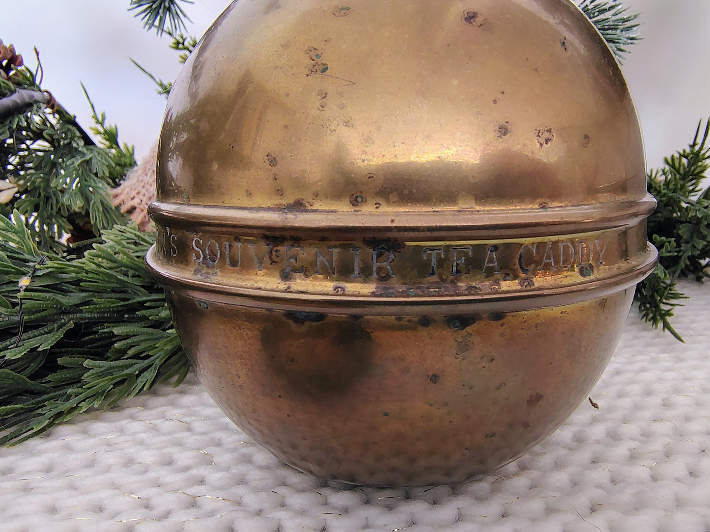 1924 Lipton Brass Tea Caddy – British Empire Exhibition Globe Tin, 5″ Tall Christmas