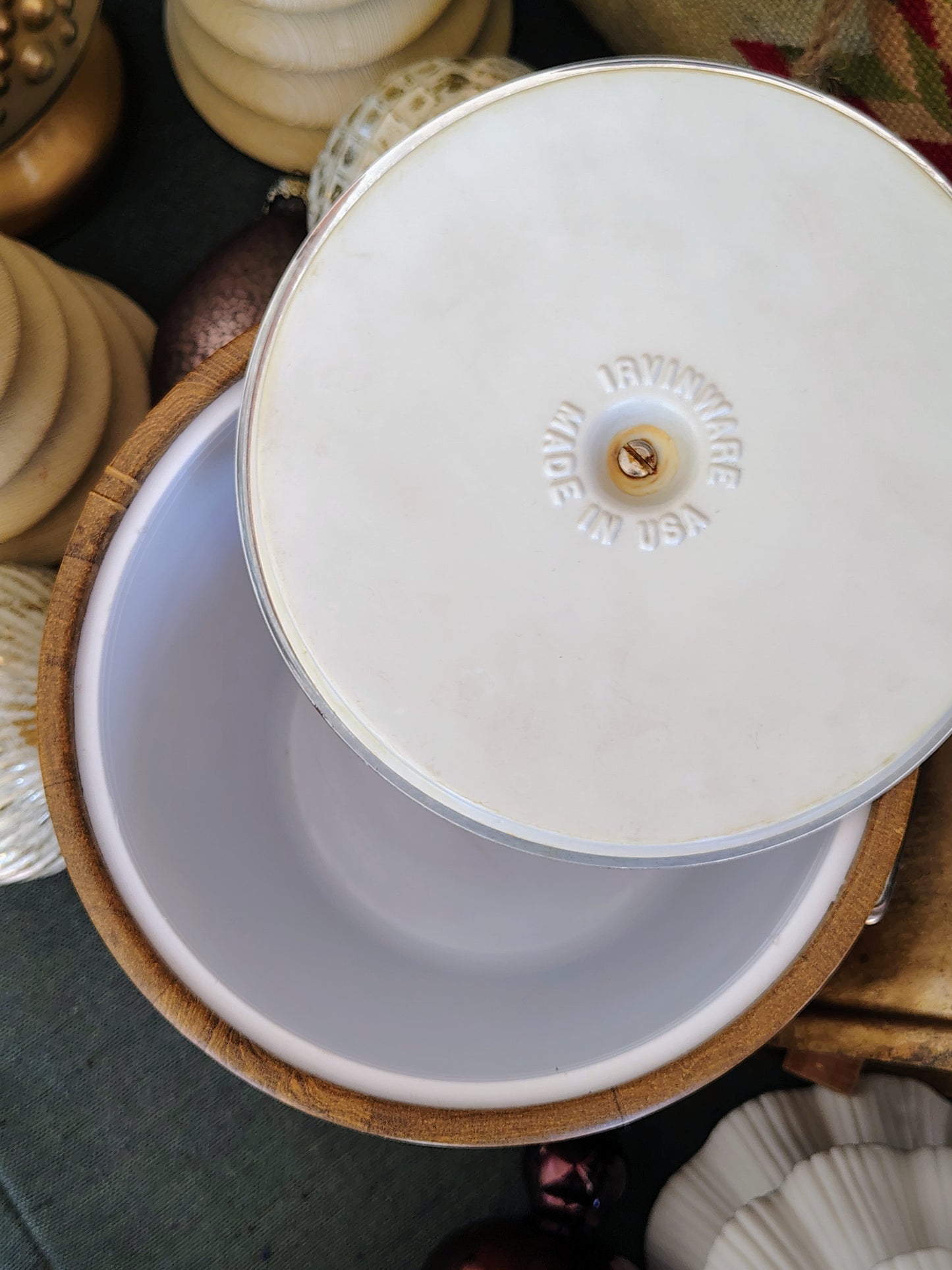 Vintage Irvinware Wood Ice Bucket – Chrome Lid & Handle