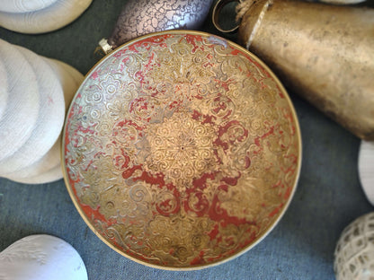 Italian Brass and Red Etched Christmas Decorative Bowl – Florentine Style – photo 2 of 8