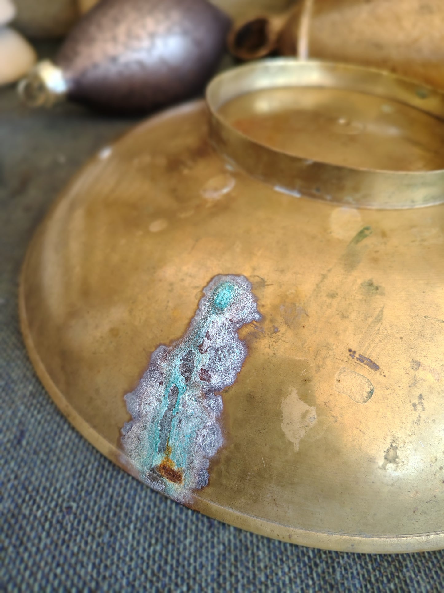 Italian Brass and Red Etched Christmas Decorative Bowl – Florentine Style