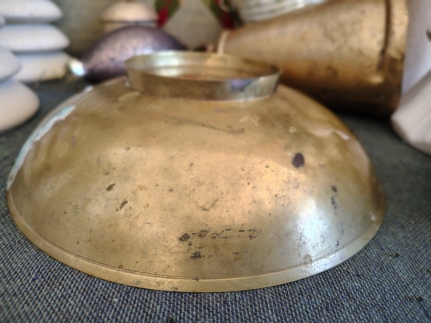 Italian Brass and Red Etched Christmas Decorative Bowl – Florentine Style
