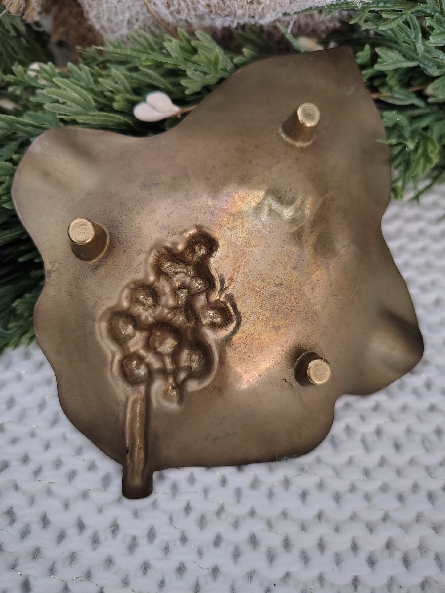 Vintage Solid Brass Leaf Tray with Grapes Design – Small Decorative Dish