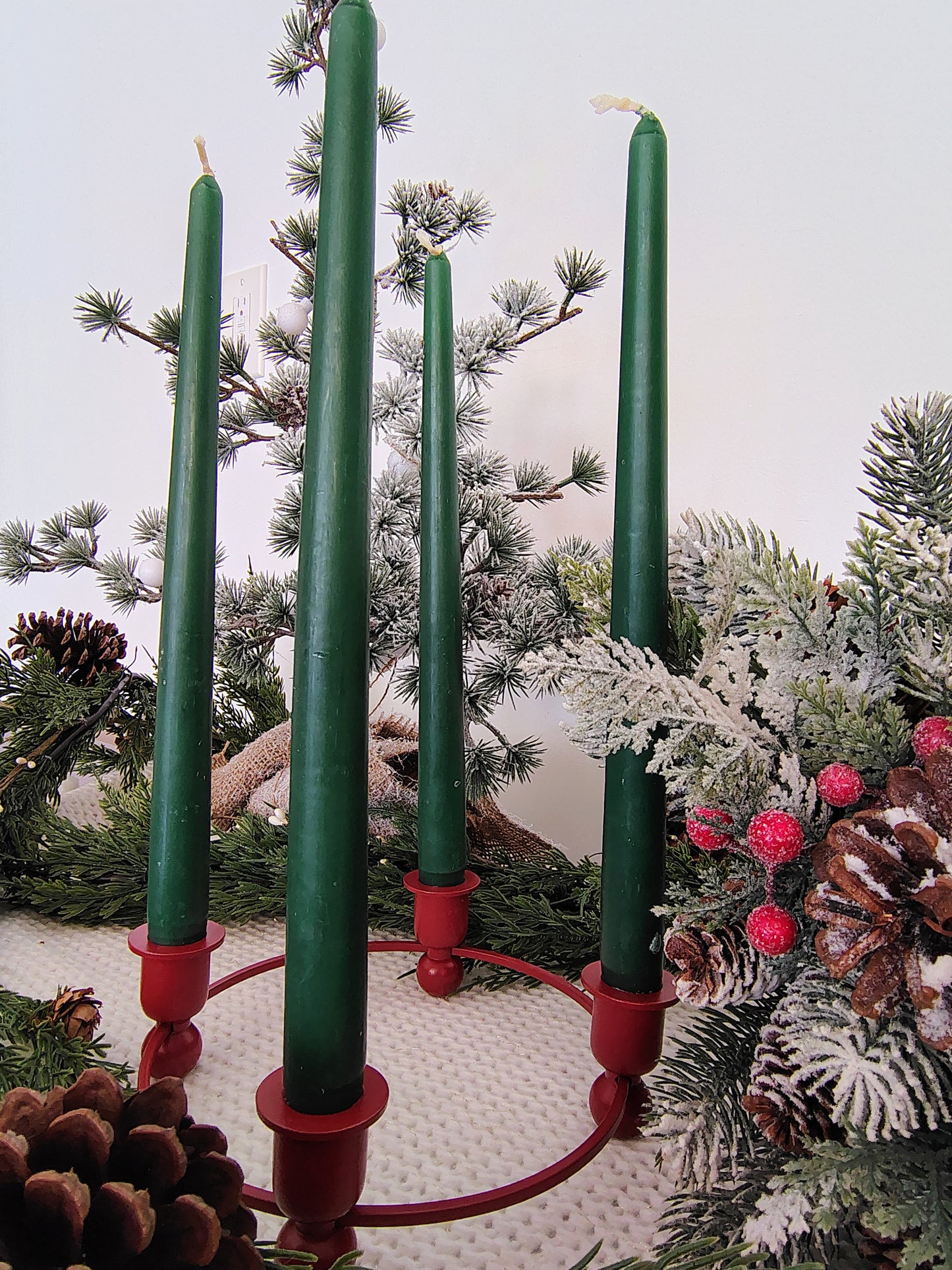 Vintage Red Wood and Metal 4-Taper Candle Holder Christmas Wreath Base