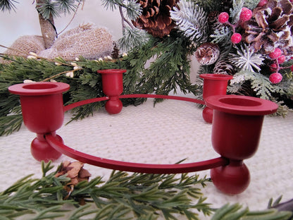 Vintage Red Wood and Metal 4-Taper Candle Holder Christmas Wreath Base – photo 5 of 6