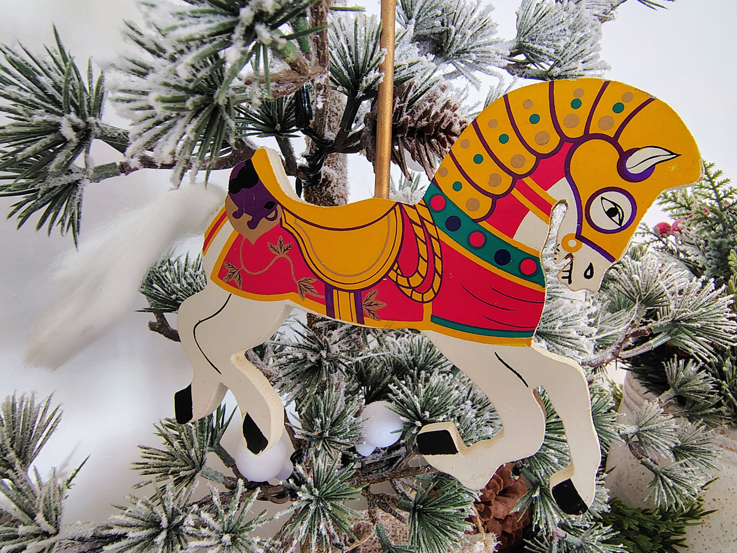 Vintage Wooden Carousel Horse Ornament – Hand-Painted, Made in Taiwan