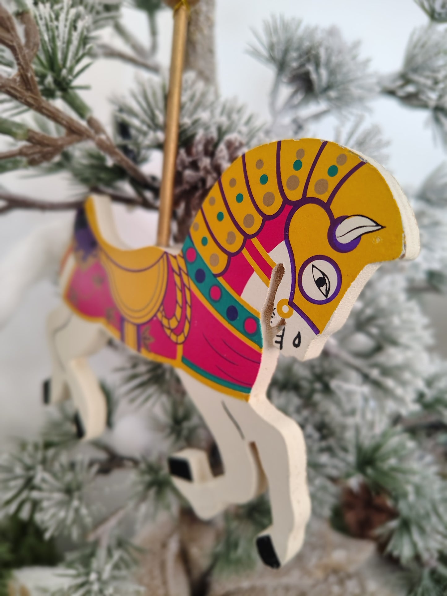 Vintage Wooden Carousel Horse Ornament – Hand-Painted, Made in Taiwan