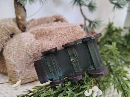 Vintage Hand-Painted Wood Christmas Train Ornament – Green & Gold Locomotive – photo 6 of 6