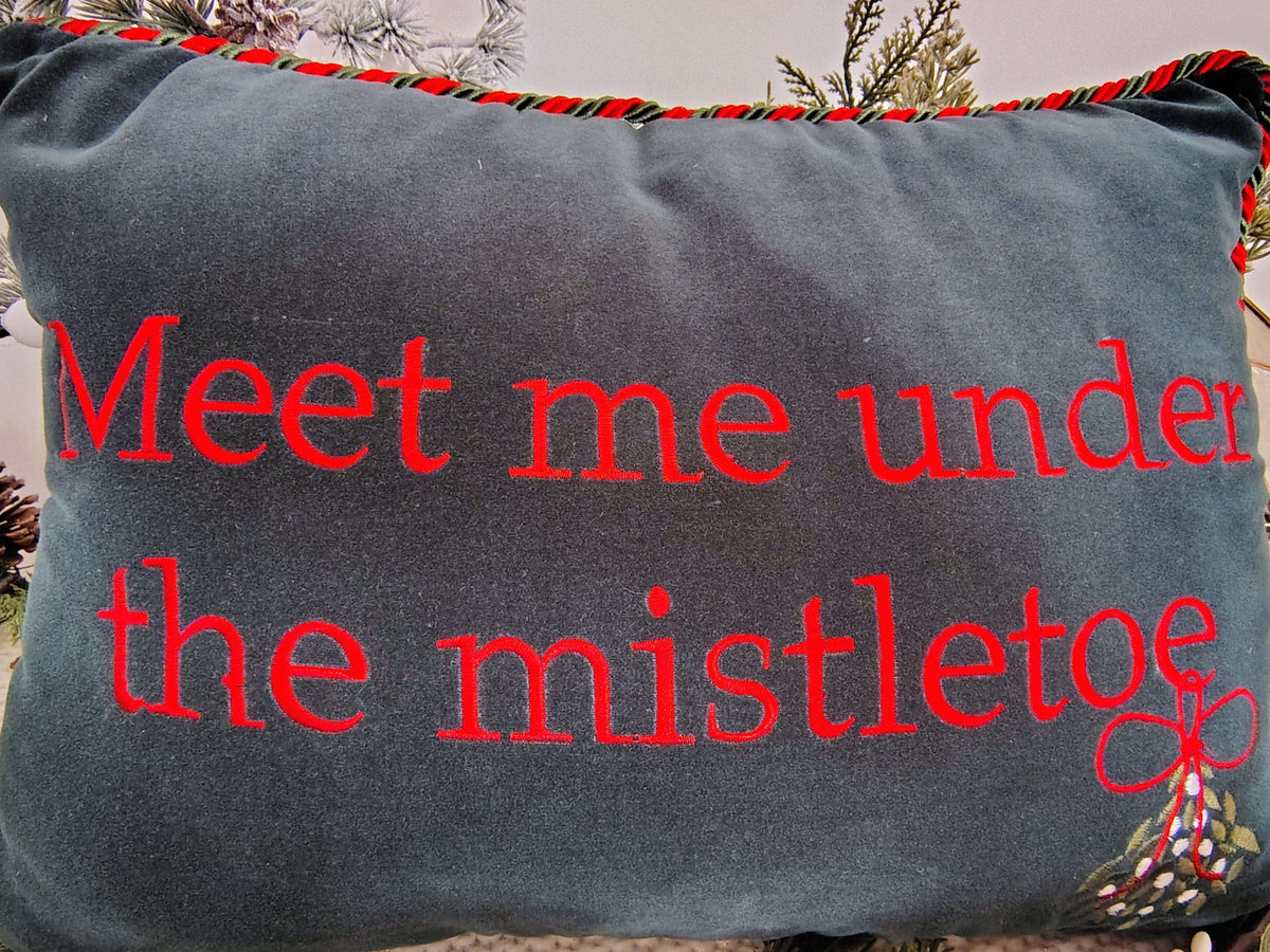 Meet Me Under the Mistletoe Velvet Holiday Pillow – Green & Red (17 x 12) – photo 3 of 6