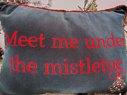 Meet Me Under the Mistletoe Velvet Holiday Pillow – Green & Red (17 x 12) – photo 3 of 6