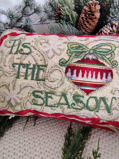 'Tis the Season Woven Holiday Pillow – Red, Green & Gold (12 x 7) – photo 3 of 5