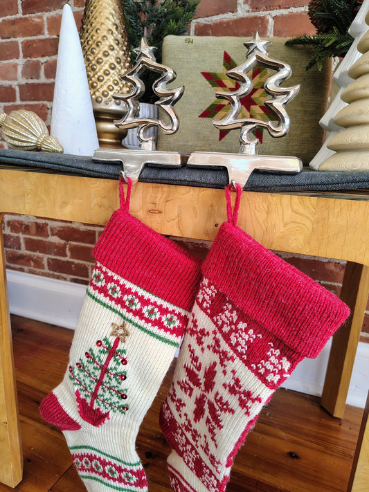 Pair of Silver Polished Christmas Tree Stocking Holders – Made in India