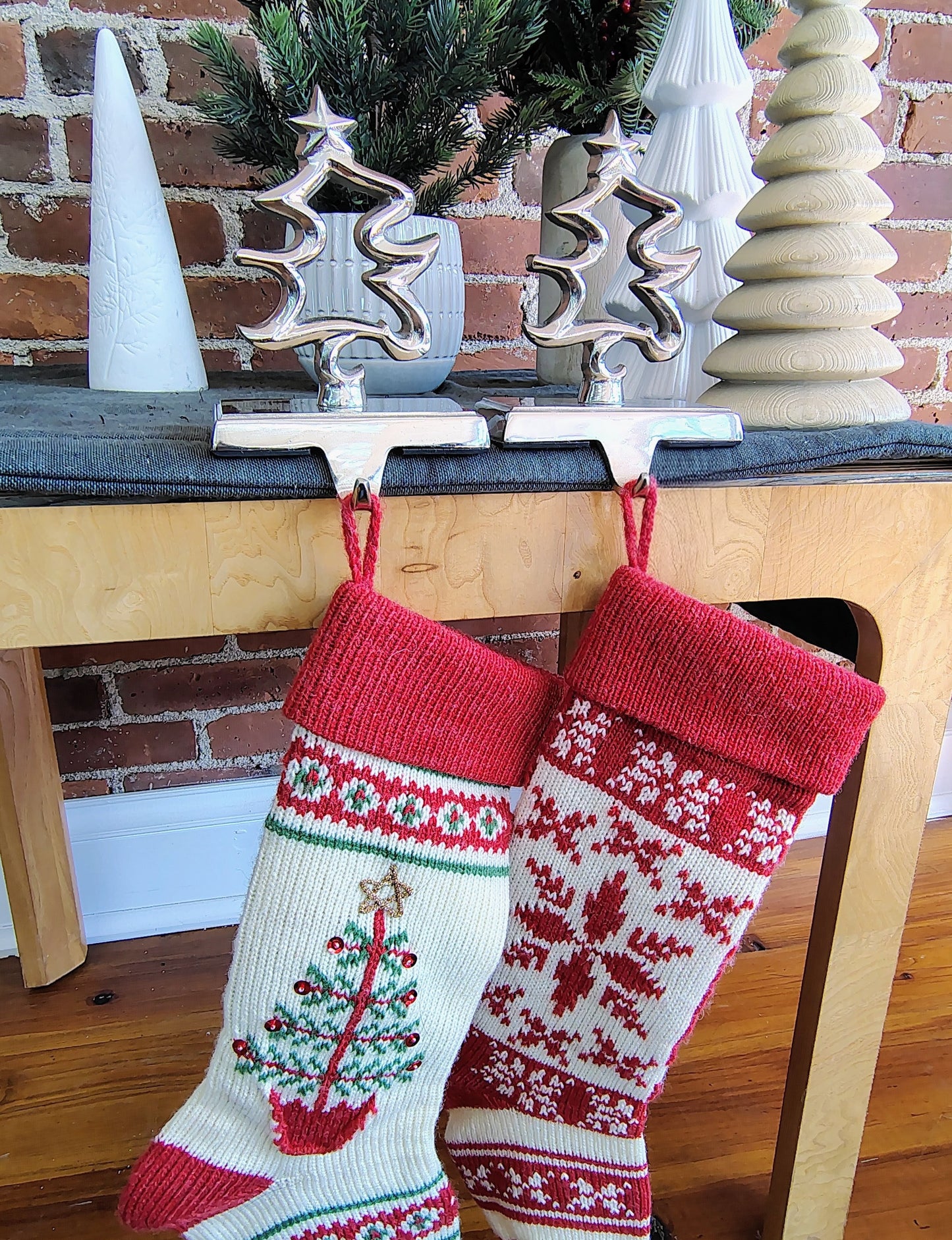 Pair of Silver Polished Christmas Tree Stocking Holders – Made in India