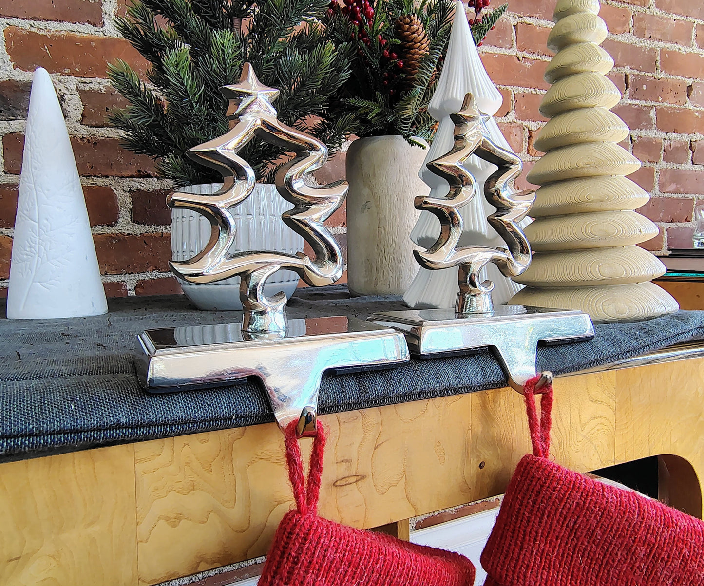 Pair of Silver Polished Christmas Tree Stocking Holders – Made in India
