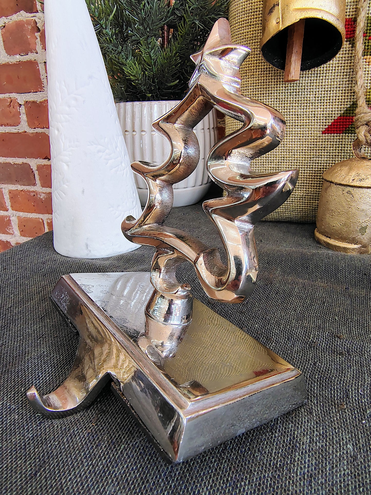 Pair of Silver Polished Christmas Tree Stocking Holders – Made in India