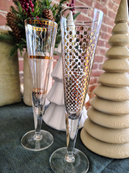 Vintage Benedikt Sauerland Gold Art Deco Champagne Flutes Christmas & NYE – Set of 2