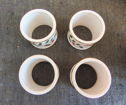Vintage Porcelain Christmas Holly Napkin Rings – Set of 4 with Gold Trim, 1980s Holiday Table Décor – photo 4 of 5