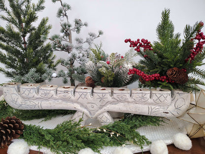 Hand-Carved Whitewashed Wood Menorah – 9-Taper Candle Holder