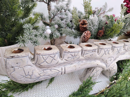 Hand-Carved Whitewashed Wood Menorah – 9-Taper Candle Holder – photo 2 of 8