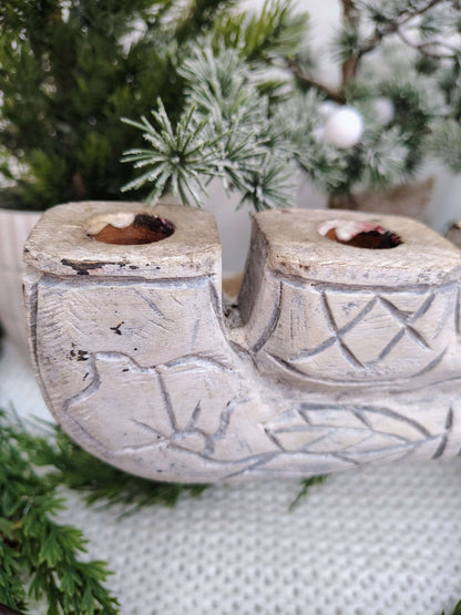Hand-Carved Whitewashed Wood Menorah – 9-Taper Candle Holder – photo 3 of 8