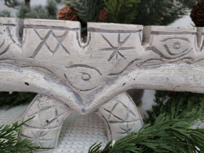 Hand-Carved Whitewashed Wood Menorah – 9-Taper Candle Holder – photo 4 of 8