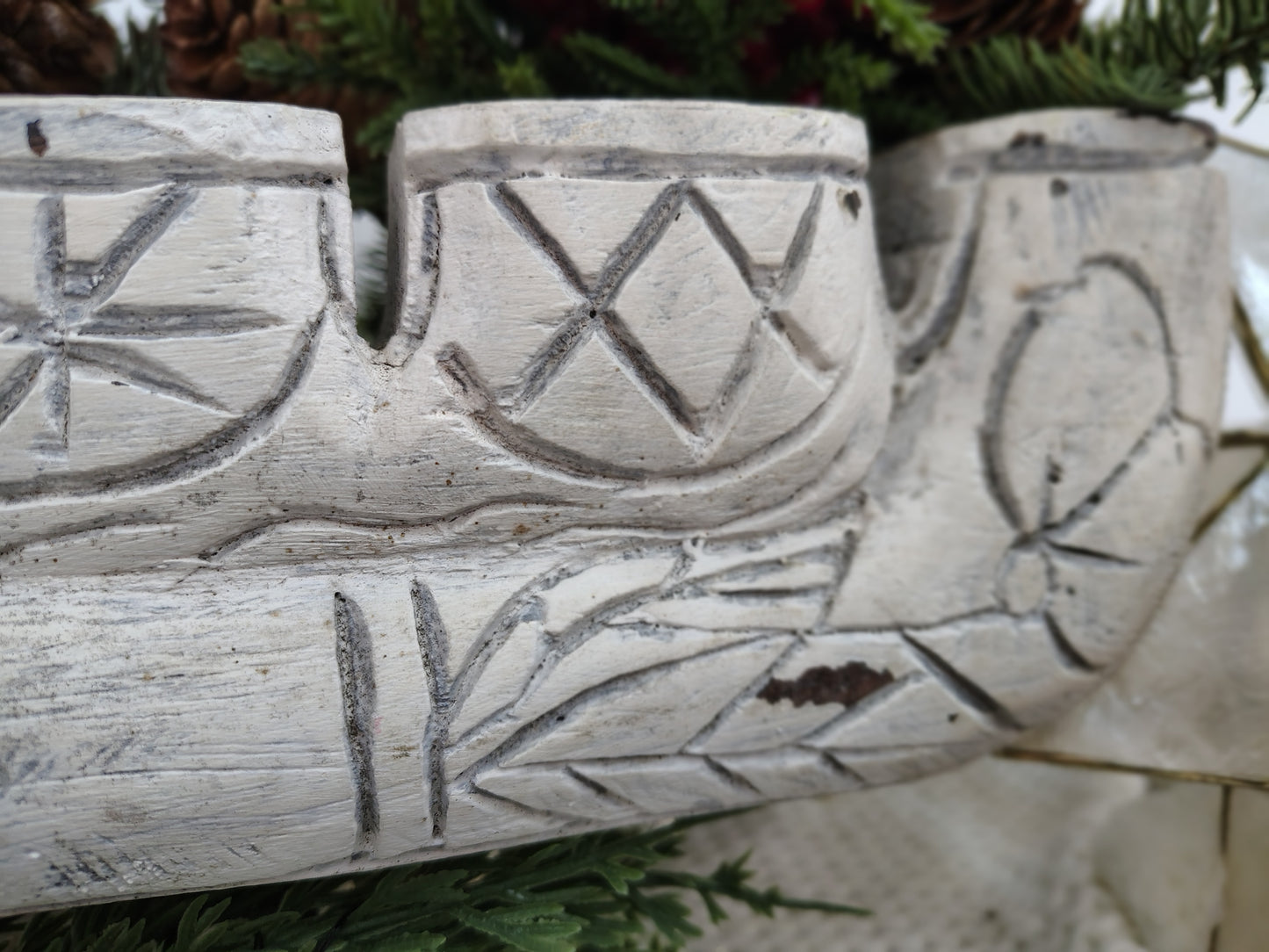 Hand-Carved Whitewashed Wood Menorah – 9-Taper Candle Holder