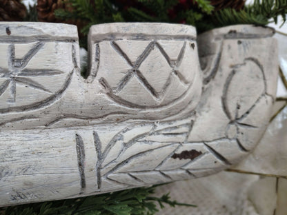 Hand-Carved Whitewashed Wood Menorah – 9-Taper Candle Holder – photo 5 of 8