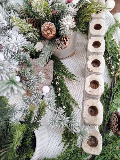 Hand-Carved Whitewashed Wood Menorah – 9-Taper Candle Holder – photo 6 of 8