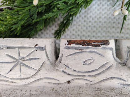 Hand-Carved Whitewashed Wood Menorah – 9-Taper Candle Holder – photo 7 of 8