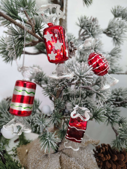 Set of 4 Vintage Glass Candy Ornaments – Red, White & Green Christmas Set – photo 6 of 11