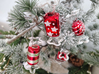Set of 4 Vintage Glass Candy Ornaments – Red, White & Green Christmas Set – photo 8 of 11