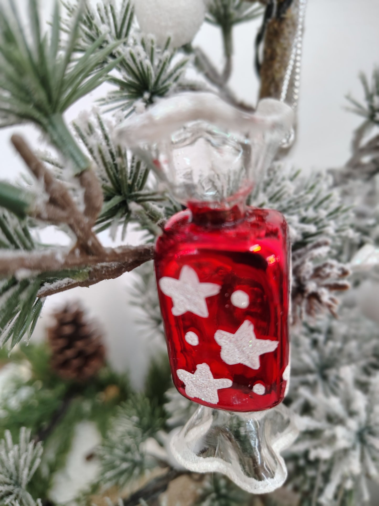 Set of 4 Vintage Glass Candy Ornaments – Red, White & Green Christmas Set