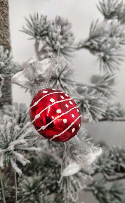 Set of 4 Vintage Glass Candy Ornaments – Red, White & Green Christmas Set – photo 4 of 11