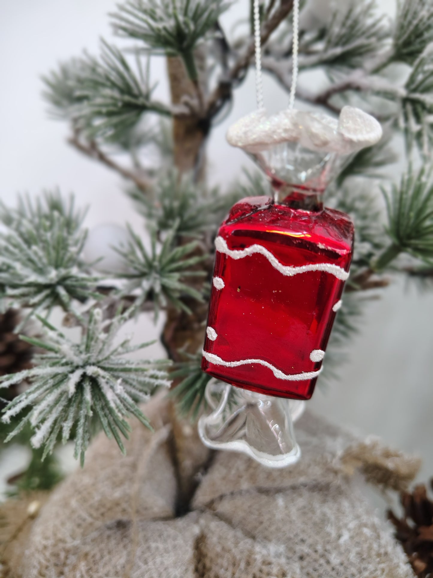 Set of 4 Vintage Glass Candy Ornaments – Red, White & Green Christmas Set