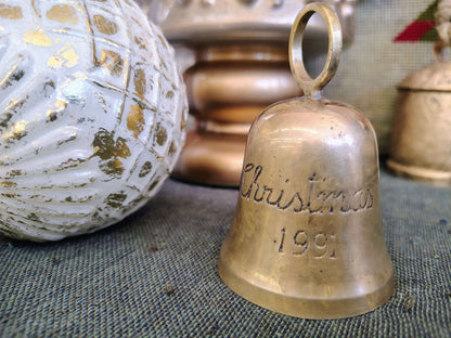 Vintage Brass Christmas Bell Ornament – 1991 Engraved Holiday Keepsake – photo 2 of 6
