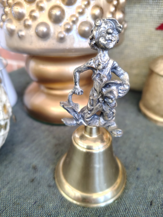 Vintage Christmas Brass Bell with Pewter Sailor Figurine Handle – Made in Taiwan