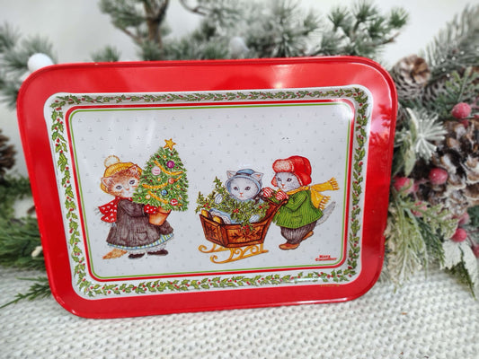 1987 Kitty Cucumber Christmas Metal Tray – B. Shackman for Schmid