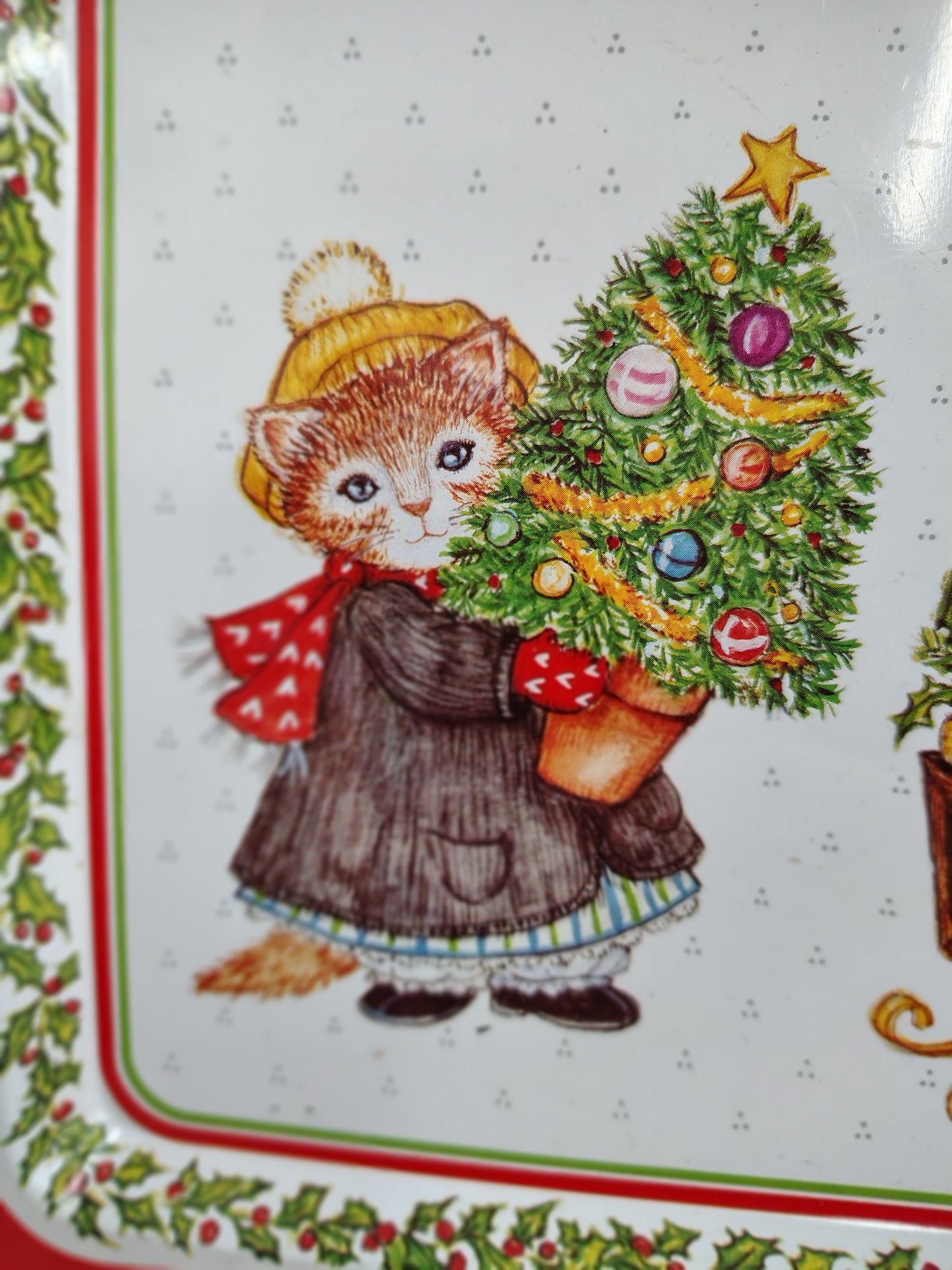 1987 Kitty Cucumber Christmas Metal Tray – B. Shackman for Schmid
