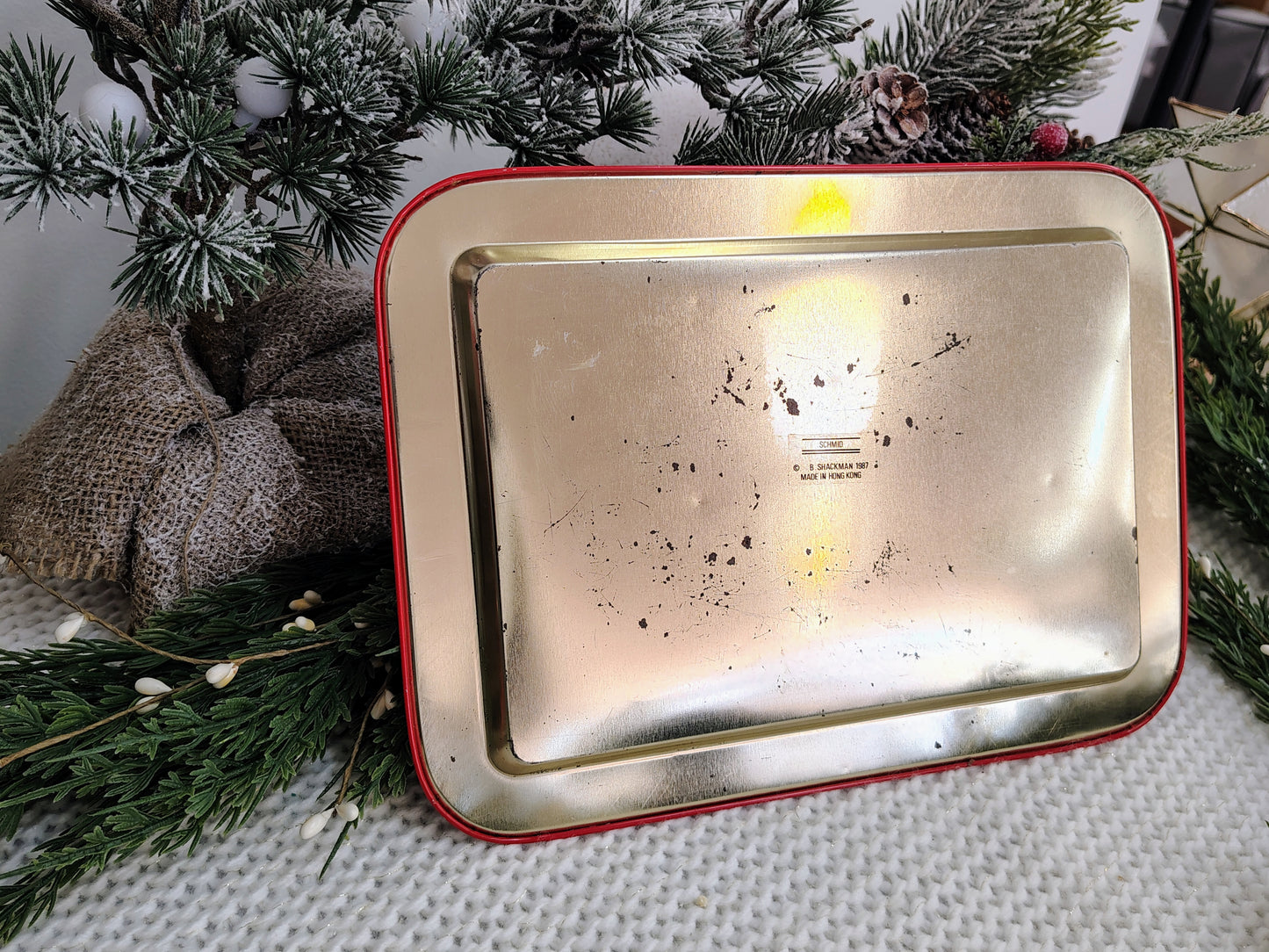 1987 Kitty Cucumber Christmas Metal Tray – B. Shackman for Schmid