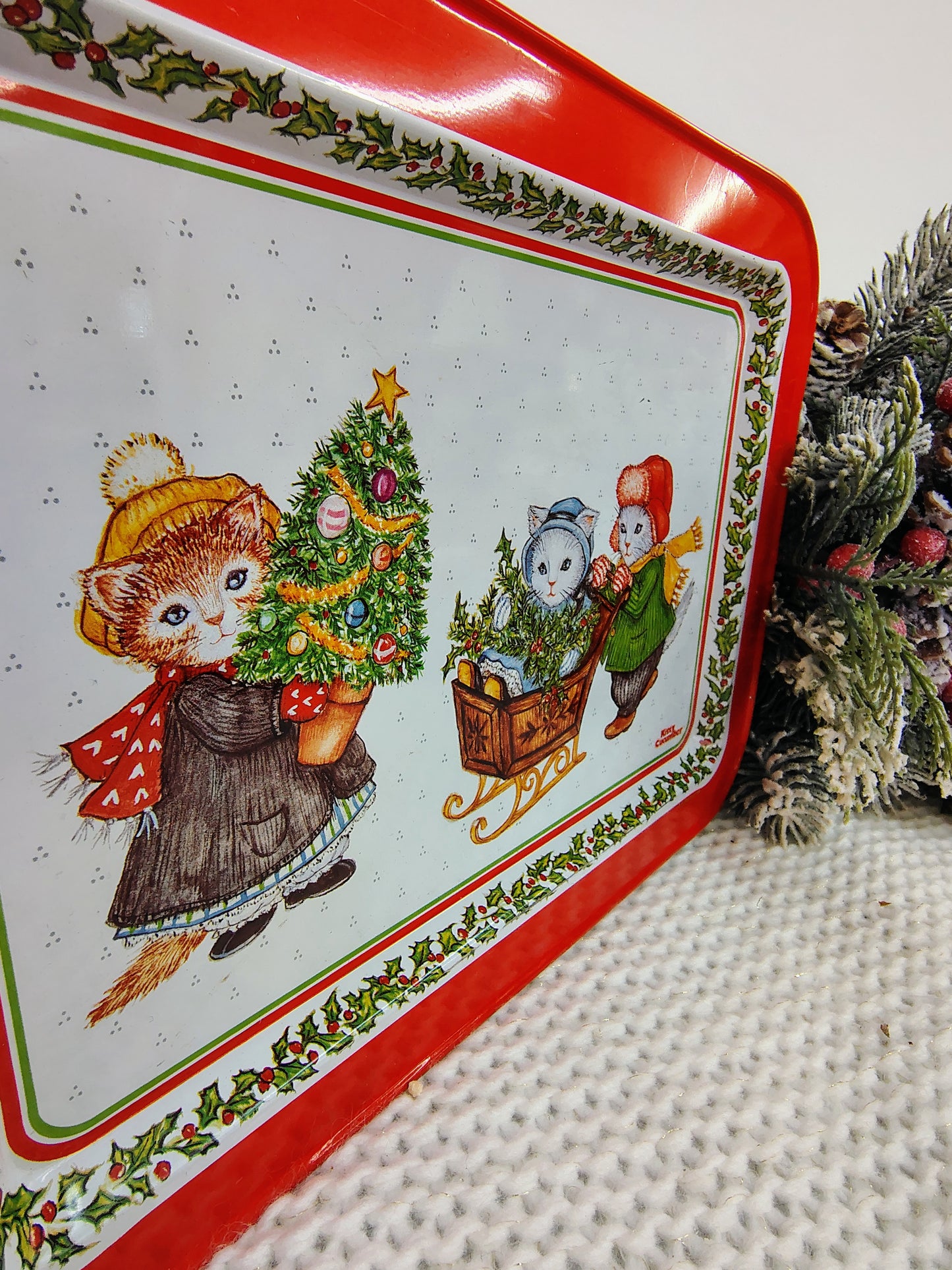 1987 Kitty Cucumber Christmas Metal Tray – B. Shackman for Schmid