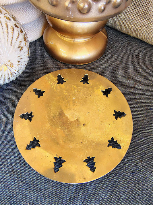 Vintage Solid Brass Christmas Tree Cutout Trivet – Holiday Decor