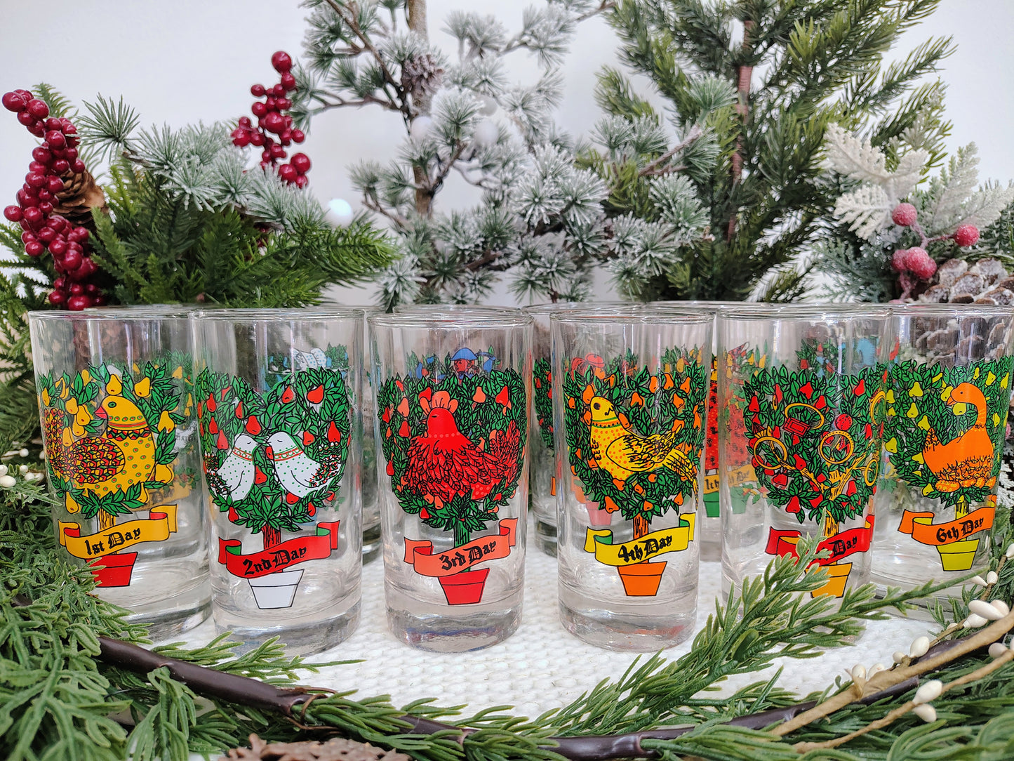 Indiana Glass “12 Days of Christmas” Highball Glass Set – Complete 12-Piece Vintage Holiday Collection