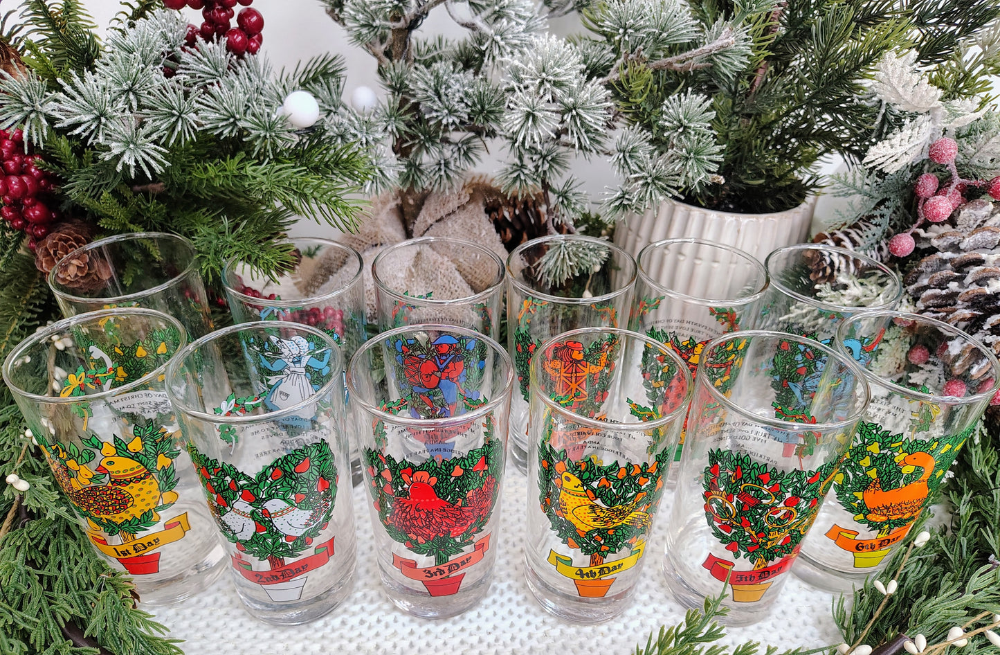 Indiana Glass “12 Days of Christmas” Highball Glass Set – Complete 12-Piece Vintage Holiday Collection