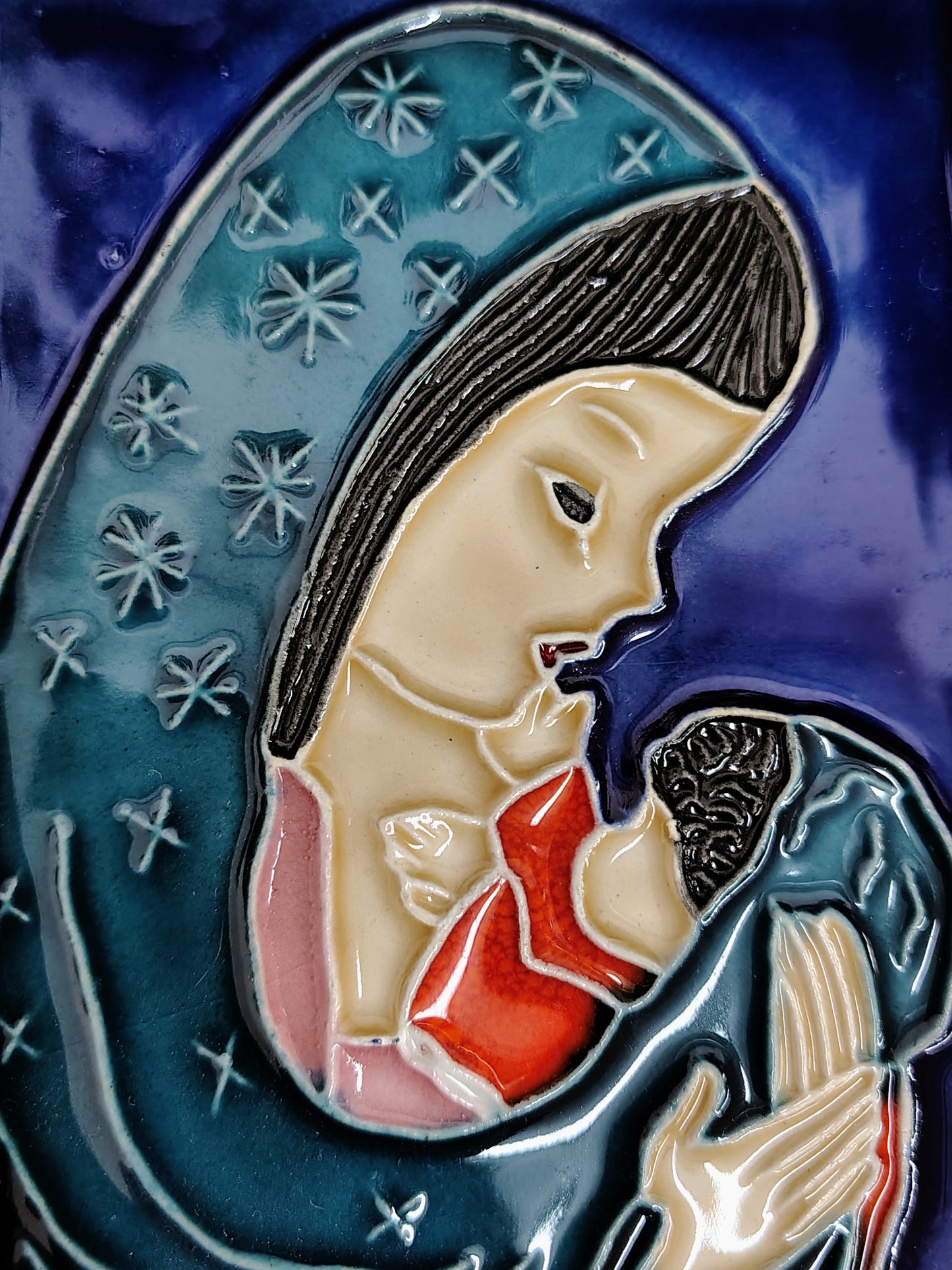 Italian Art Tile “Madonna & Child” by Falcone – Handcrafted Wall Plaque, Vietri Christmas