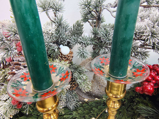Vintage Formglas Sweden Christmas Poinsettia Glass Candle Holder Drip Rings – Set of 2
