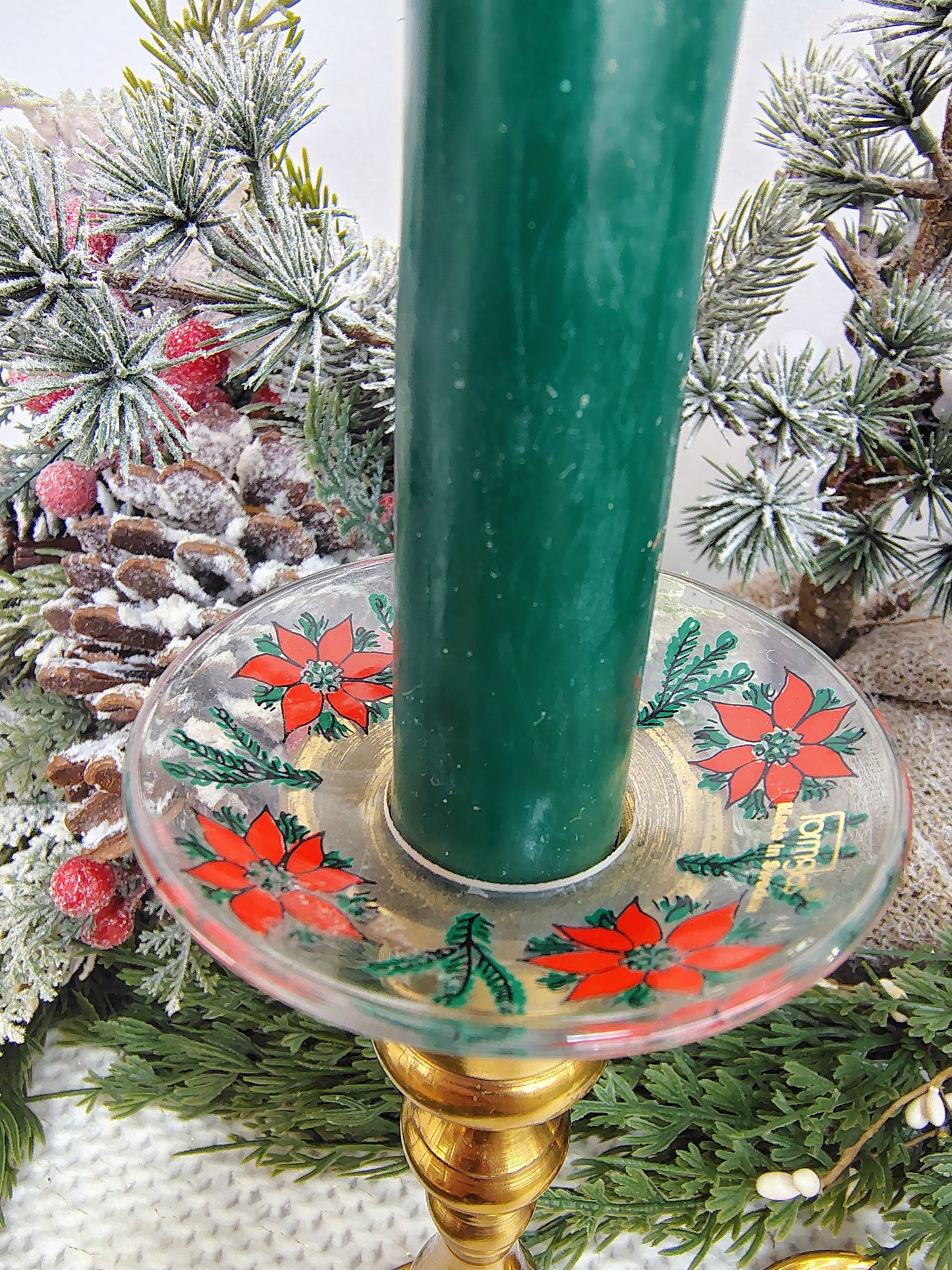 Vintage Formglas Sweden Christmas Poinsettia Glass Candle Holder Drip Rings – Set of 2