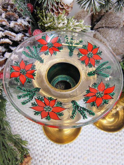 Vintage Formglas Sweden Christmas Poinsettia Glass Candle Holder Drip Rings – Set of 2 – photo 3 of 6