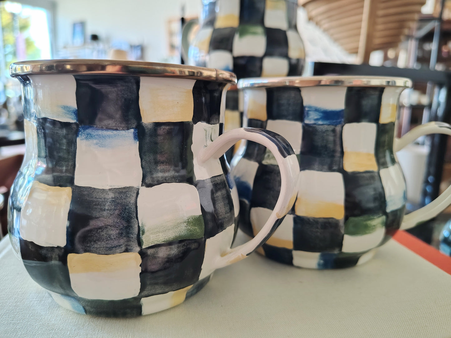 MacKenzie-Childs “Camp” Check Mugs, Set of 8 (1995)