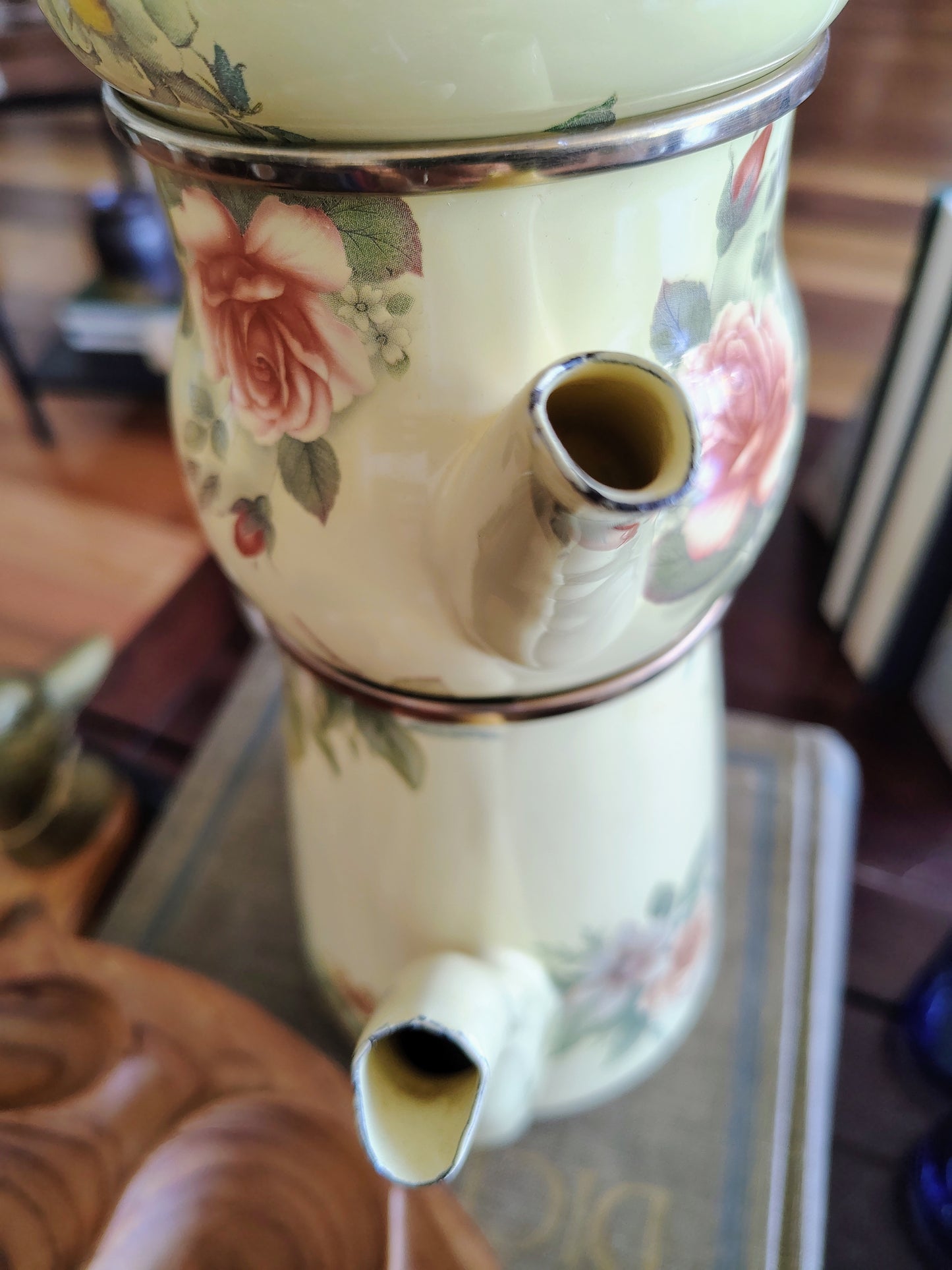 MacKenzie-Childs 1995 Floral Enamelware Teapot, Creamer & Sugar Set