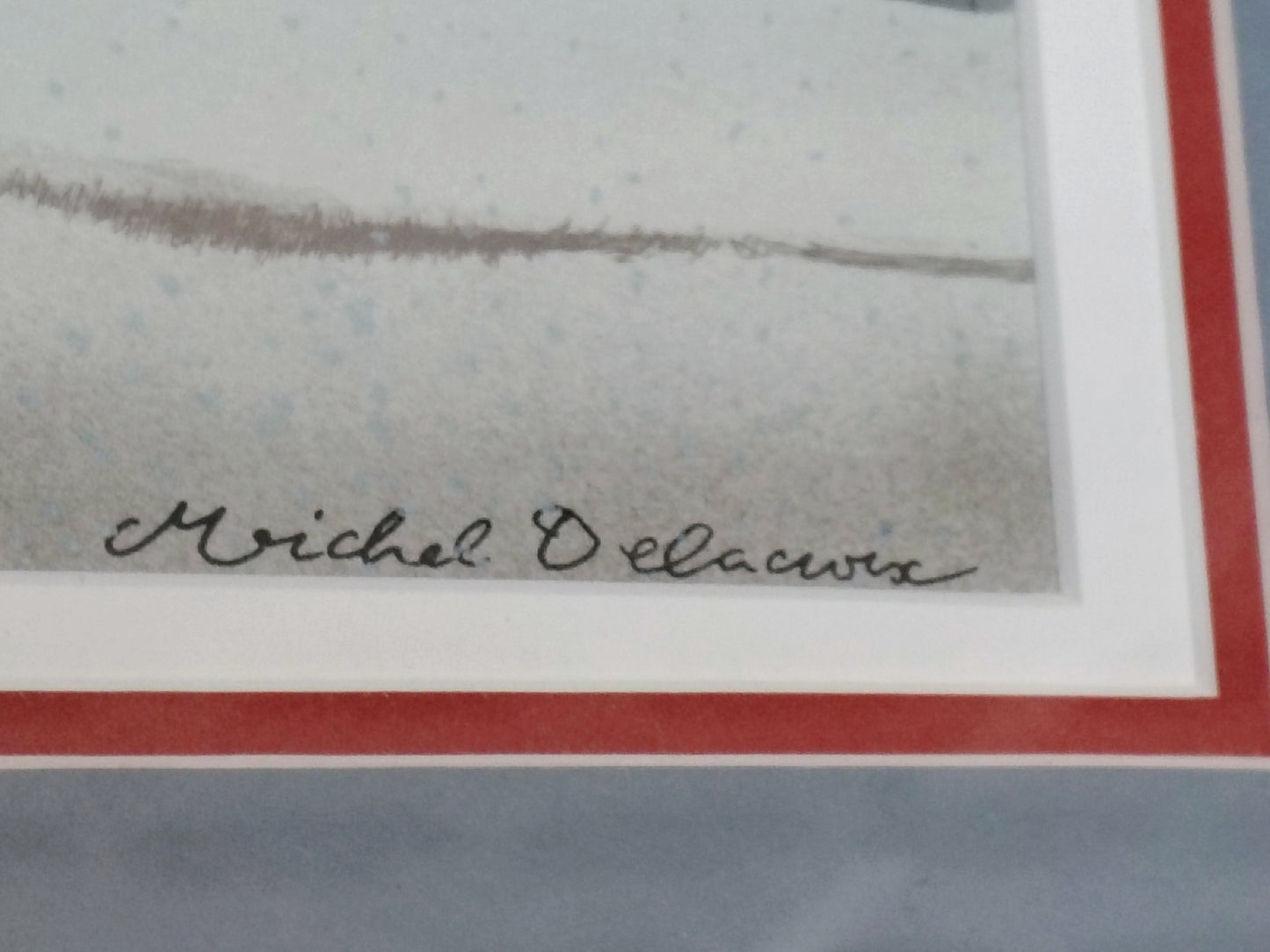 Michel Delacroix Christmas Winter Cityscape Original Lithograph – Snowy Paris Street Scene in Gold Frame